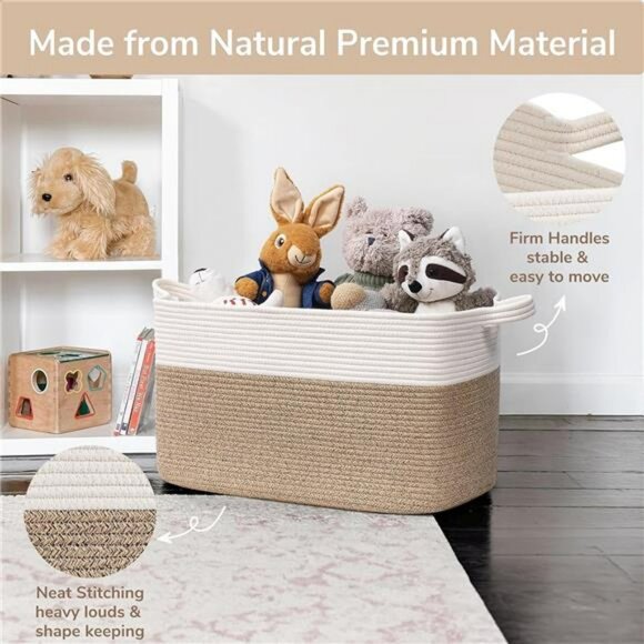 Large Woven Storage Basket Cotton Rope Blanket Toy Organizer Bin for Bedroom - Picture 6 of 8